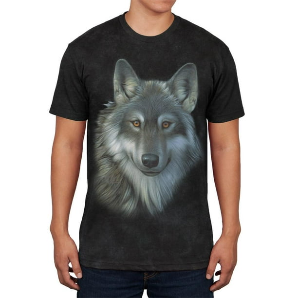 Old Glory - Timber Wolf Face Mens Soft T Shirt Charcoal Black Triblend ...