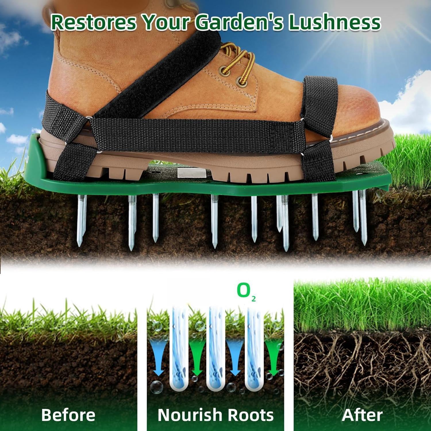 Lawn Aerator Shoes With Hook & Loop Straps  All Design Free-installation Heavy Duty Spiked Aerating Sandals One-size-fits-all For Yard Patio Garden