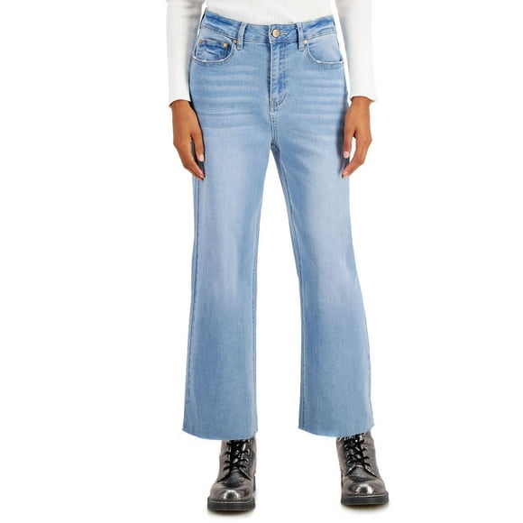 Indigo Saints Womens Raw-Hem Wide-Leg Jeans, Light Blue/32