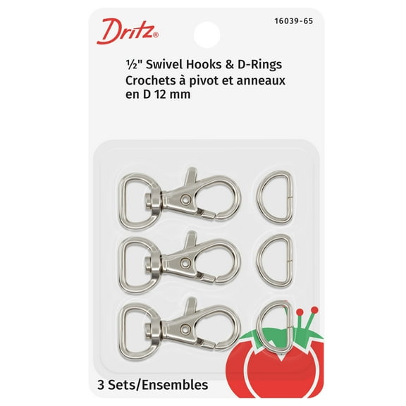 Dritz 1/2" Silver Swivel Hook with D-Ring, 3 Count