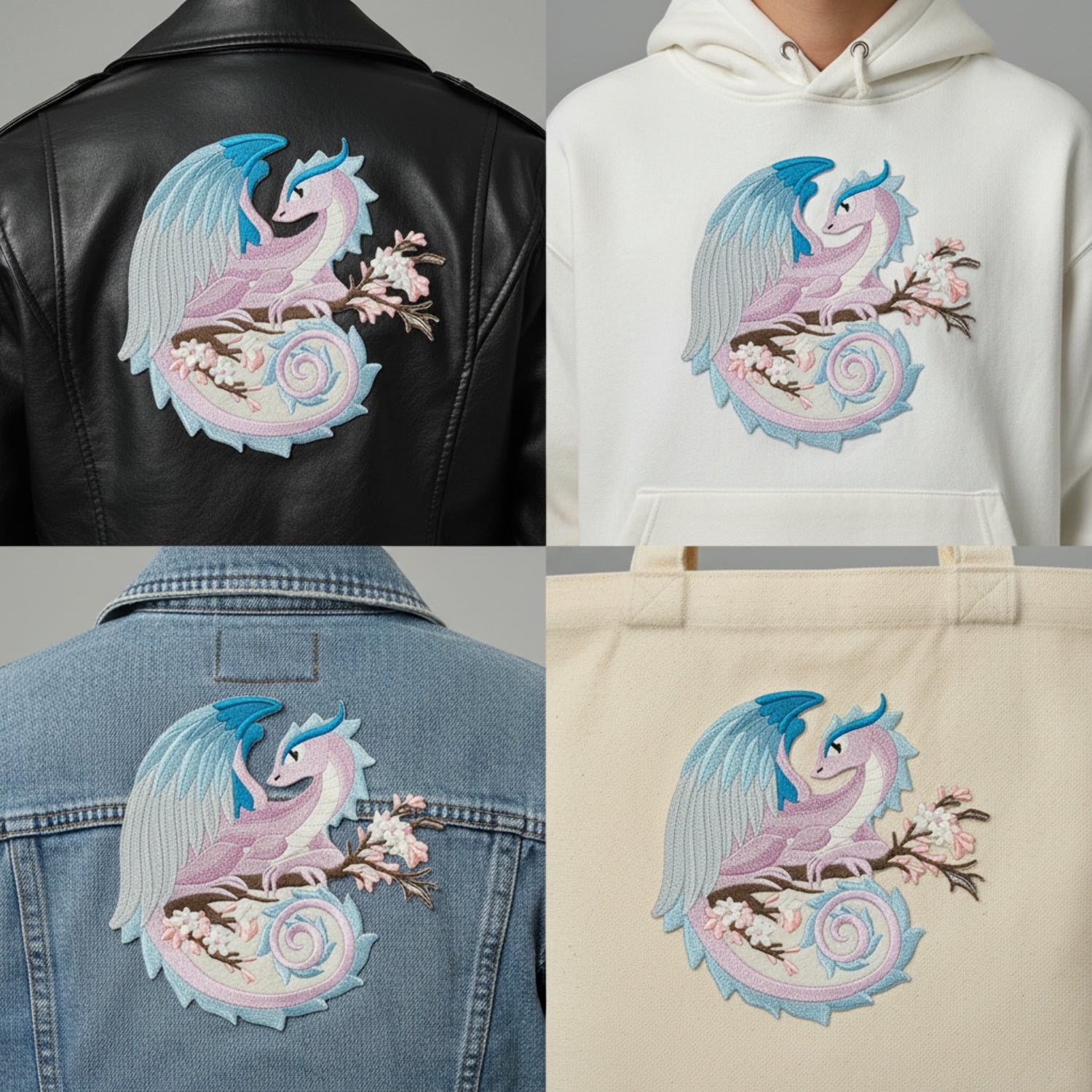Spring Dragon Embroidered Patch – Large Pastel Mythical Dragon Iron-On or Sew-On Design 7.8" x 7.8"
