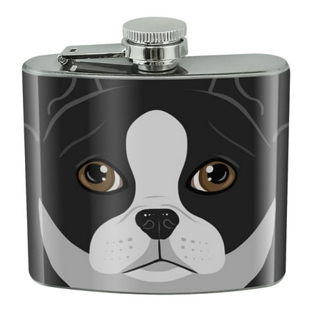 

Boston Terrier Look Into My Eyes Face Pet Dog Stainless Steel 5oz Hip Drink Kidney Flask