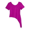 thumbnail image 5 of inhzoy Kids Girls Ballet Dance Crop Top Slit Irregular Hem Wrap Tops Gymnastics Short Sleeve T-Shirt Hot Pink 3-4, 5 of 6