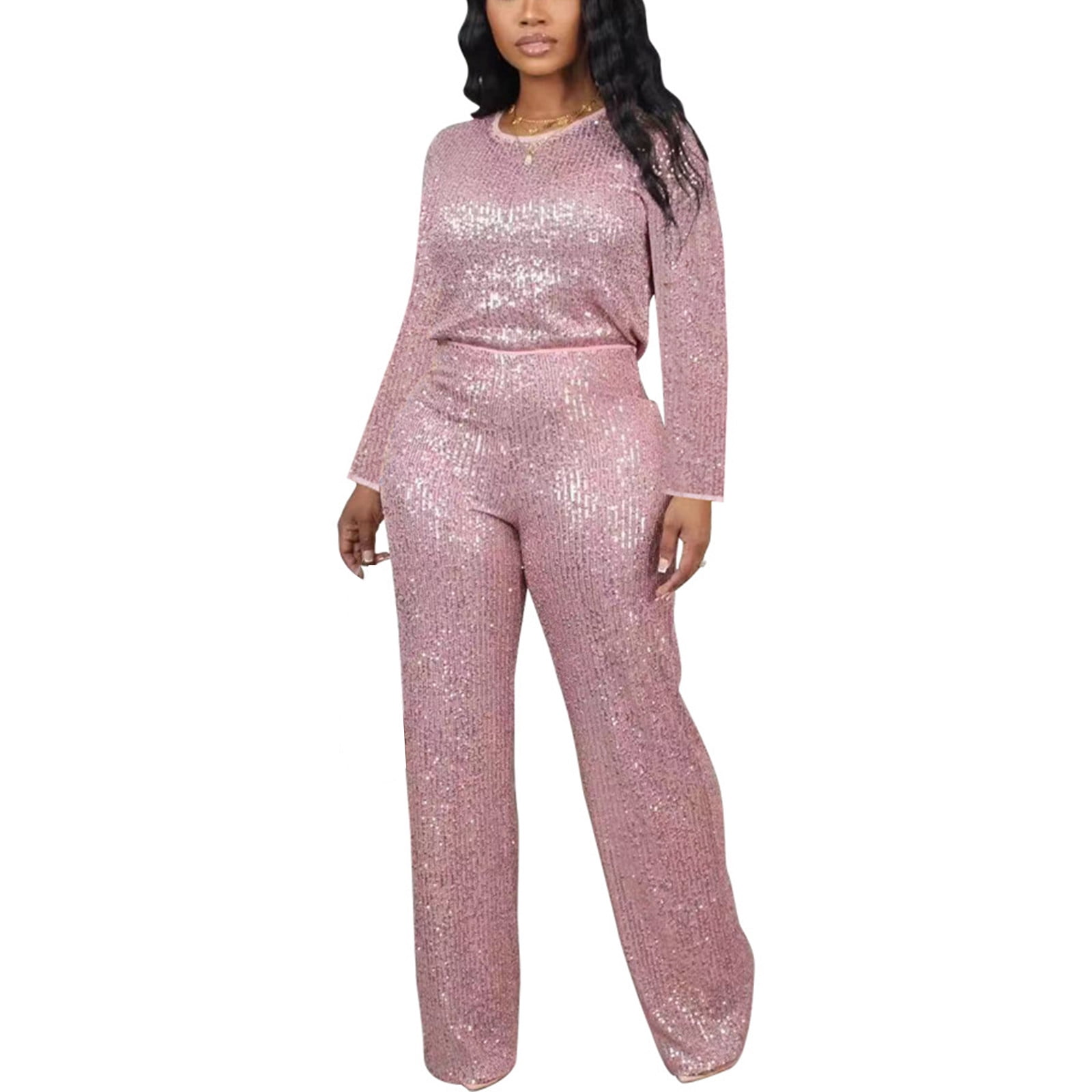 Fall Lounge Sets for Women 2 Piece Cotton Two Piece Pants Outfits for Women Fall Women's Solid Color Sequin Fashion Suit Comfortable Casual Long Sleeve Pants Two-piece Set