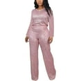 thumbnail image 6 of Lovskoo Women's Sparkly Sequin T-Shirt and Pants Set Crewneck Long Sleeve Top Straight Leg Trouser Club Outfits Pink, 6 of 8