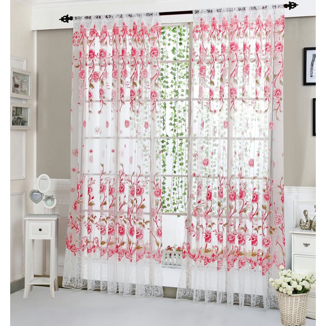 DPTALR Peony Sheer Curtain Tulle Window Treatment Voile Drape Valance 1 Panel Fabric