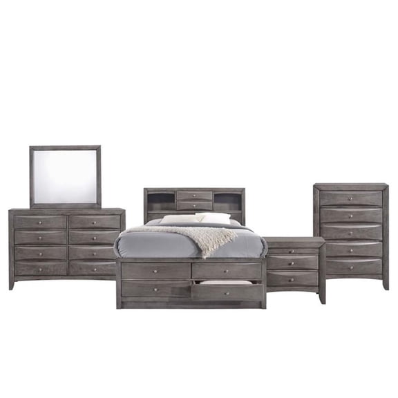 Bowery Hill Full Storage 5 Piece Bedroom Set in Gray