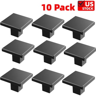 Hickory Hardware 10-Pack Square Cabinet Knobs – 1-3/16 Inch Matte Black, Modern Drawer & Dresser Pulls