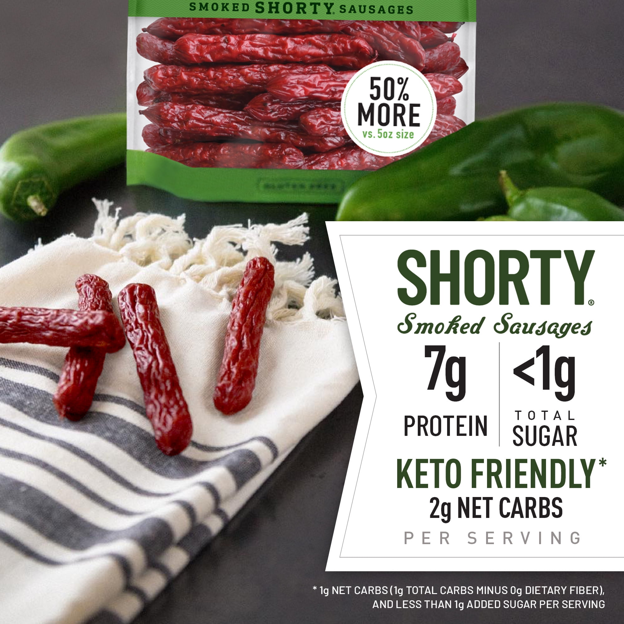 Duke's Pork Hatch Green Chile Smoked Shorty Sausages, 7g Protein Per Serving, 7.5 oz.