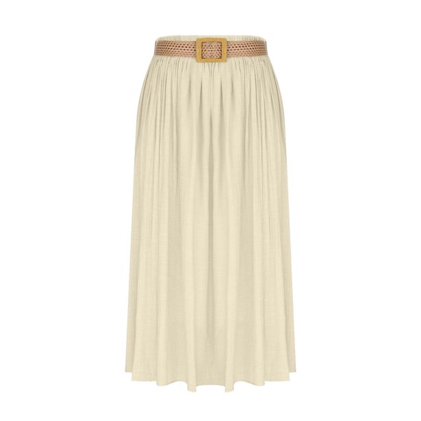 Faldas de Cintura Elástica para las Mujeres de Moda Color Sólido Flamed Tobillo Faldas Casuales para las Mujeres Verano Poliéster