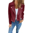 thumbnail image 3 of Women's Cropped Suede Biker Jacket, Lapel Collar Zipper Jacket, Short Slim Fit Jacket, Winter Slim Motorcycle Jacket, Casual Leather Look Jacket, Fall Outfits, Cropped Outerwear Wine M, 3 of 6