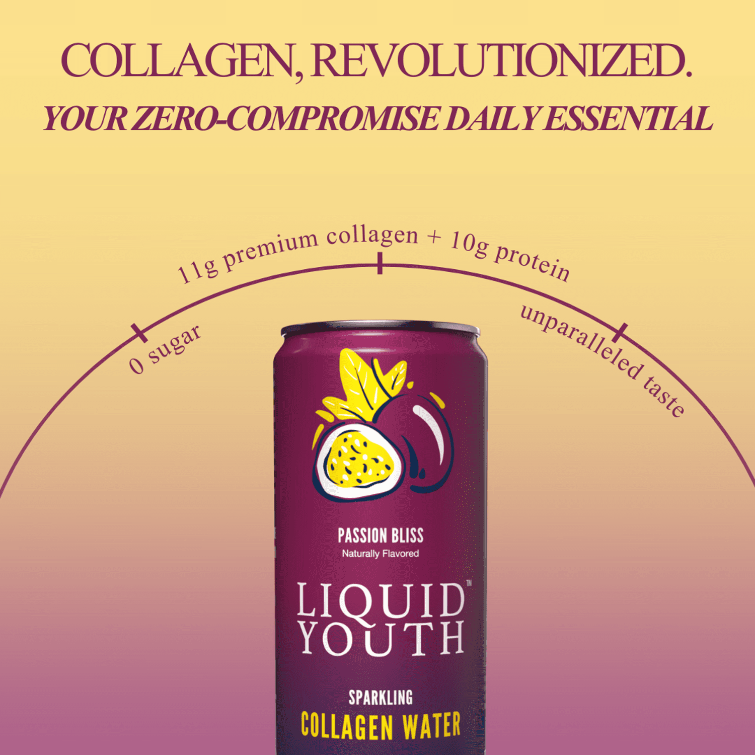Liquid Youth Sparkling Collagen Water - 12 cans, Passion Bliss