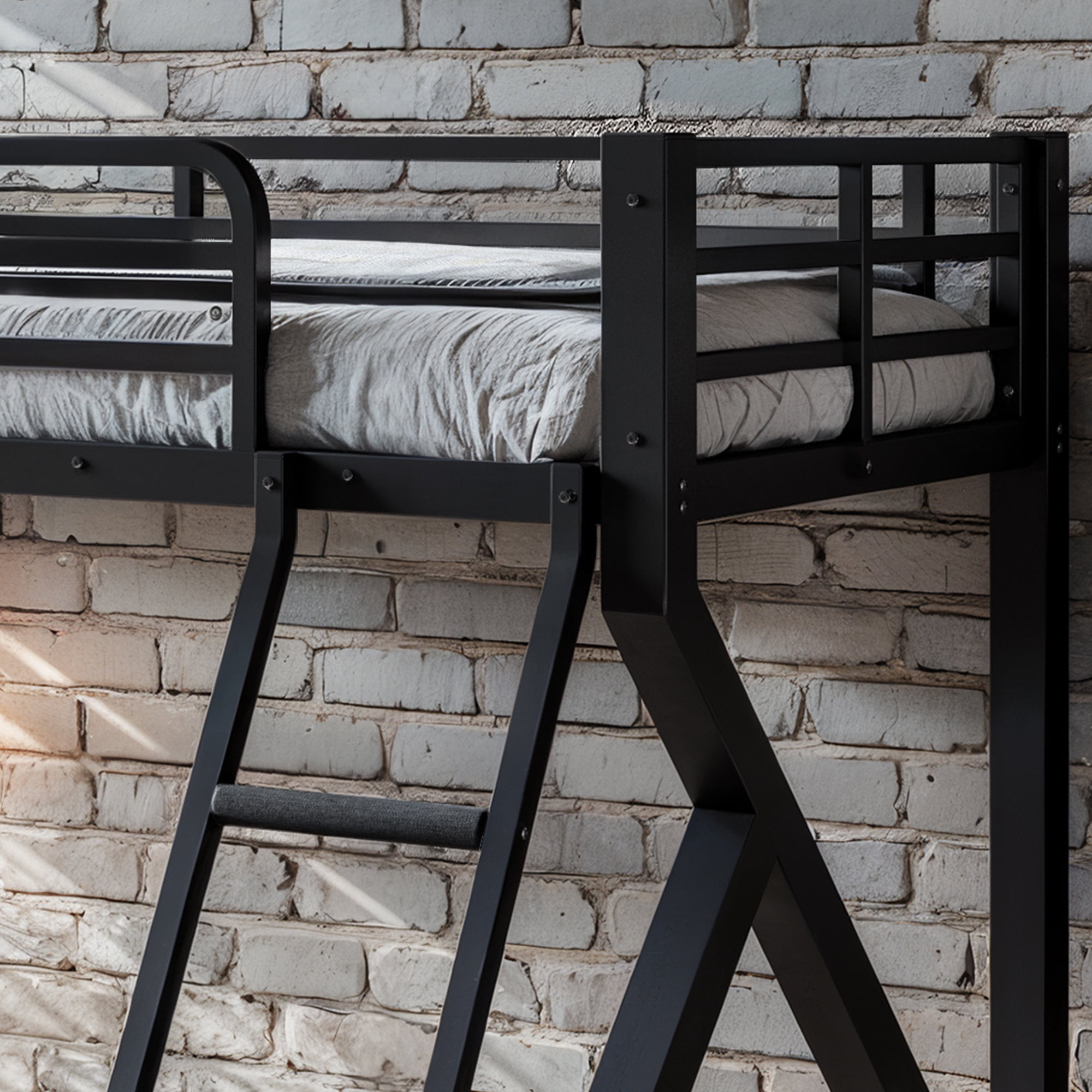 Twin over Full Bunk Bed with Ladder, Metal Bunk Bed with Full Upgraded Support Slats for Bedroom, Low Profile Space Saving for All Ages No Box Spring Needed, Black