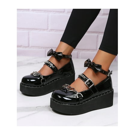 

Lacyhop Girls Uniform Breathable Round Toe Mary Jane Women Party Fashion Platform Pumps Non-Slip Ankle Strap Lolita Shoes