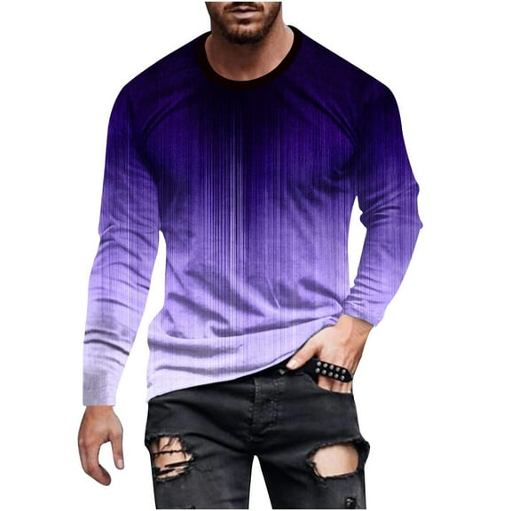 Qingpeng Mens Long Sleeve Shirts Casual Gradient Color Loose Pullover Graphic Tee Shirts Fall Athletic Sweatshirts