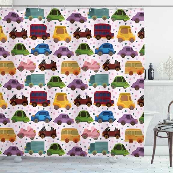 Ambesonne Cars Shower Curtain, Cartoon Vehicle Design, 69"Wx75"L, Multicolor