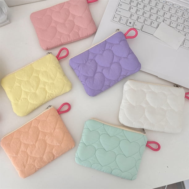 Neceser de punto de lana | Monedero de rayas con bloques de color | Bolsa ligera con cremallera Ins-Style | Organizador de maquillaje portátil | 16x11x3cm | Estuche de viaje | Poliéster | Blanco