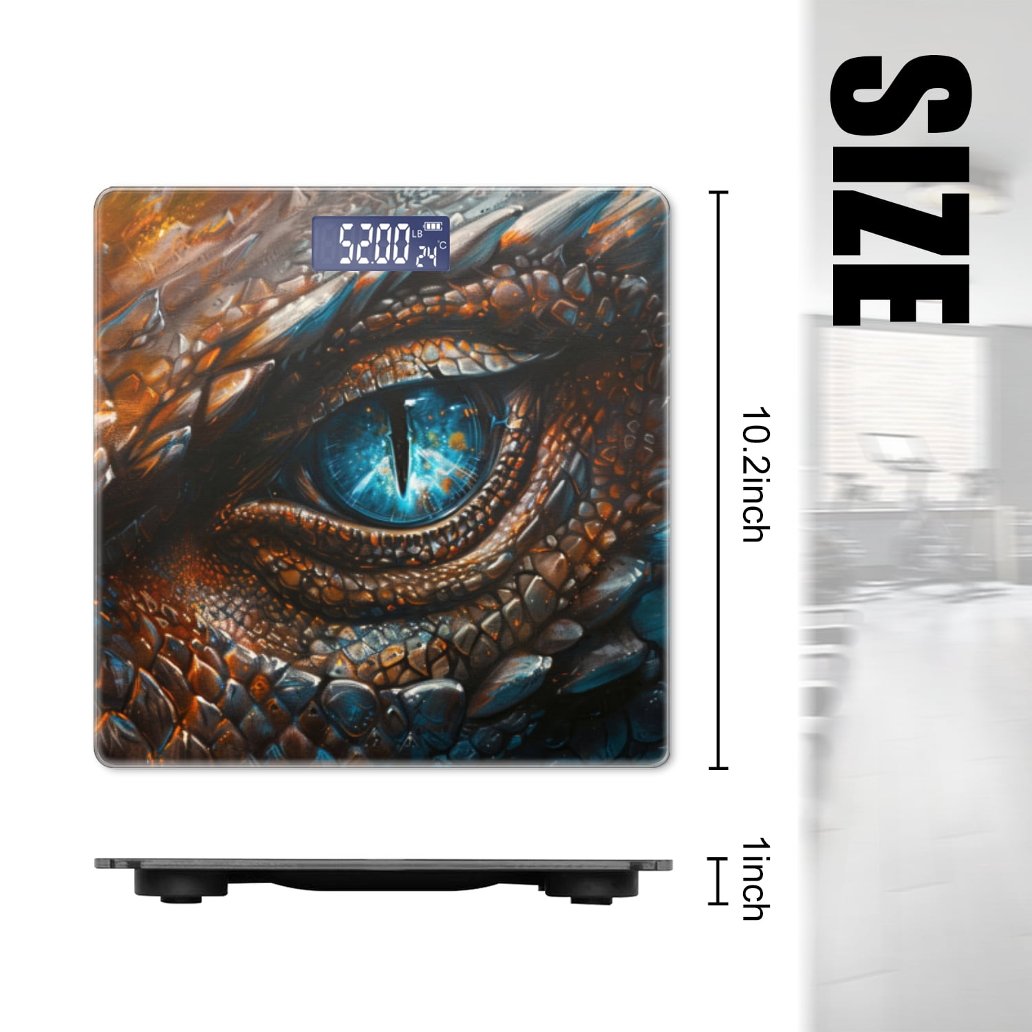High Precision Body Weight Scale Smart Bathroom Scales with Large LCD Display(400lbs),Decorative for Bedroom-Oil Painting Of The Eye And Scales Of Epic Dragon