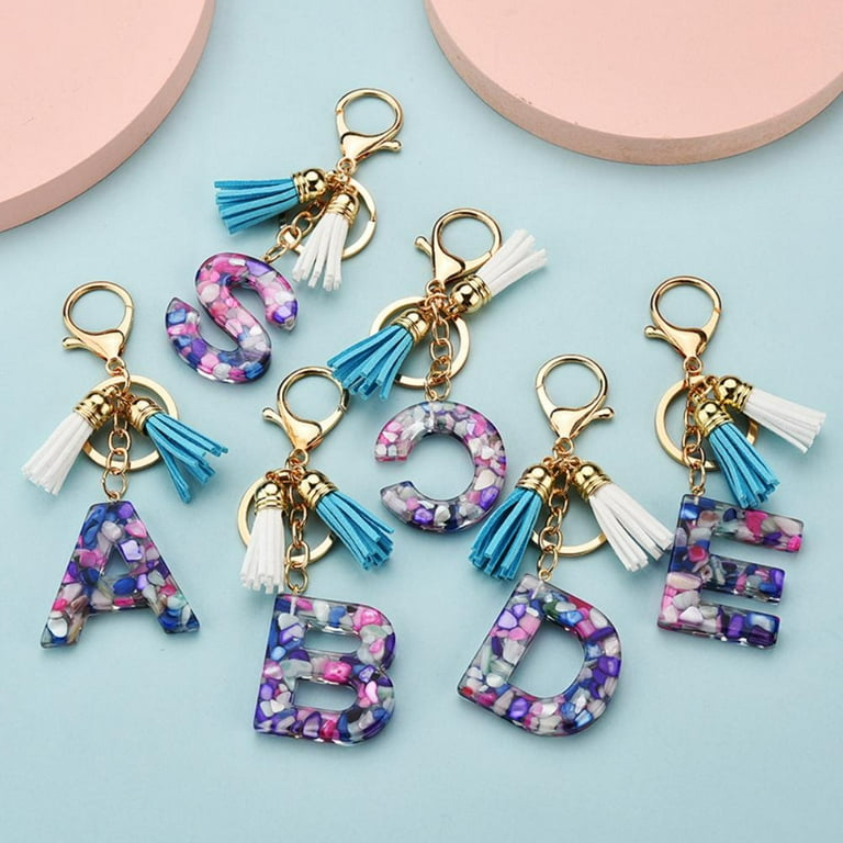 Ruifaya New Acrylic Letter Keychains 26 Glitter English Alphabet Tassels Jewelry N6n5 Car Ball Bag Keyring Accessories Pendent N7m8, Women's, Size