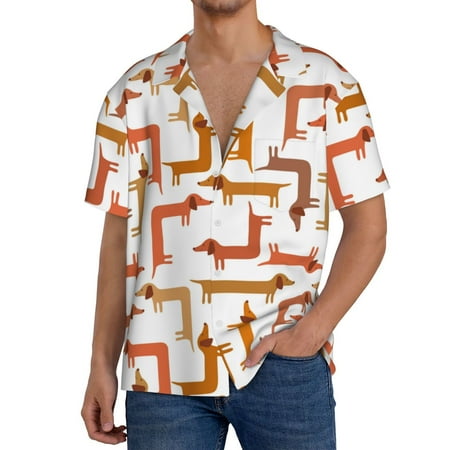 Fuzoiu Dachshund Dog Print Men s Casual Short Men s Short Sleeve Shirt Mens Casual Button Down Shirts Cuban Collar Summer Shirt for Beach Vacation and Outdoor Activities-3X-Large