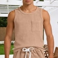 thumbnail image 2 of NinXxx Men's Sleeveless Crew Neck Pocket Casual Athletic Undershirt Khaki L, 2 of 4