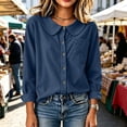 thumbnail image 7 of Hfnxid Women Button Down Shirts Corduroy Lapel Cardigan Loose Fit Casual Tshirts Dressy Solid Color Work Blouses Navy M, 7 of 7