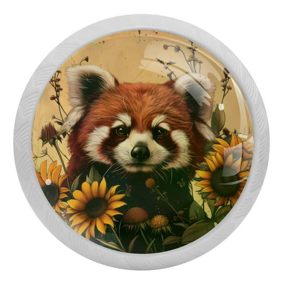 PhooArto Vintage Sunflowers Red Panda 4 PCS Crystal Glass Cabinet Knobs, Drawer Kitchen Cabinets Dresser Cupboard Wardrobe Pulls Handle - Glowing in the Dark