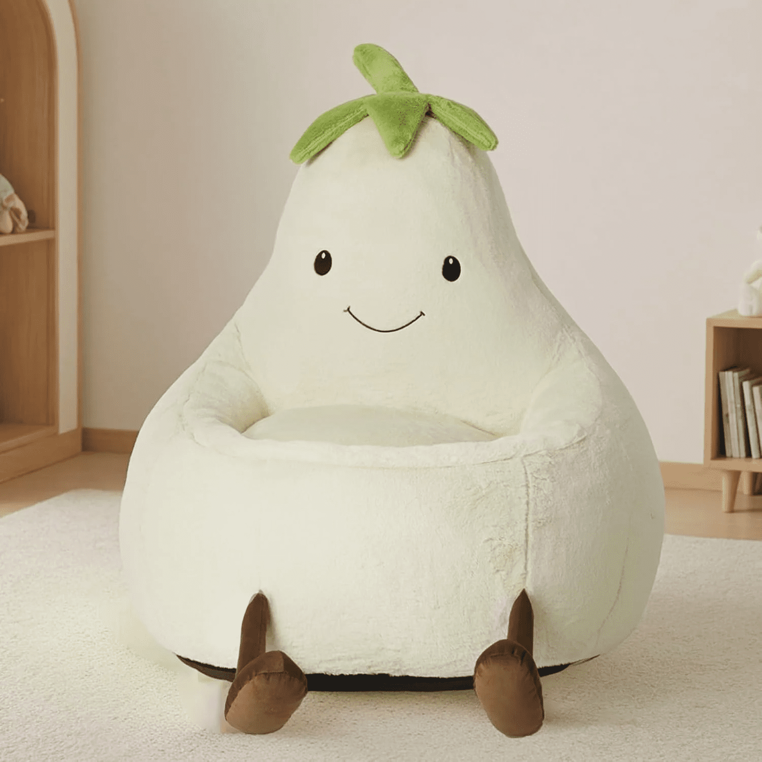 CONCETTA 24in Bean Bag Chair, Soft Faux Rabbit Fur Fabric, Cute Eggplant Lazy Chair for Kids, Living Rooms, Beige