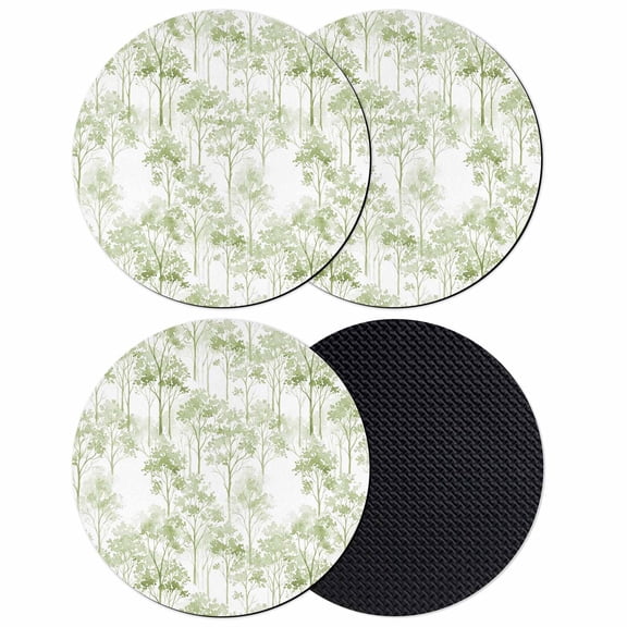 Watercolor Forest Sage Green Coasters Set of 4, Absorbent Coasters for Drinks, Abstract Art Modern Trees Coaster for Desk Coffee Table Protection, Home Decor House Warming Gifts 4"