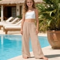 thumbnail image 5 of LIIPEE Casual Pants For Girls Solid Color Drawstring Waist Baggy Wide Leg Pants Kids Lightweight Breathable Soft Everyday Trousers,14-15 Years, 5 of 7