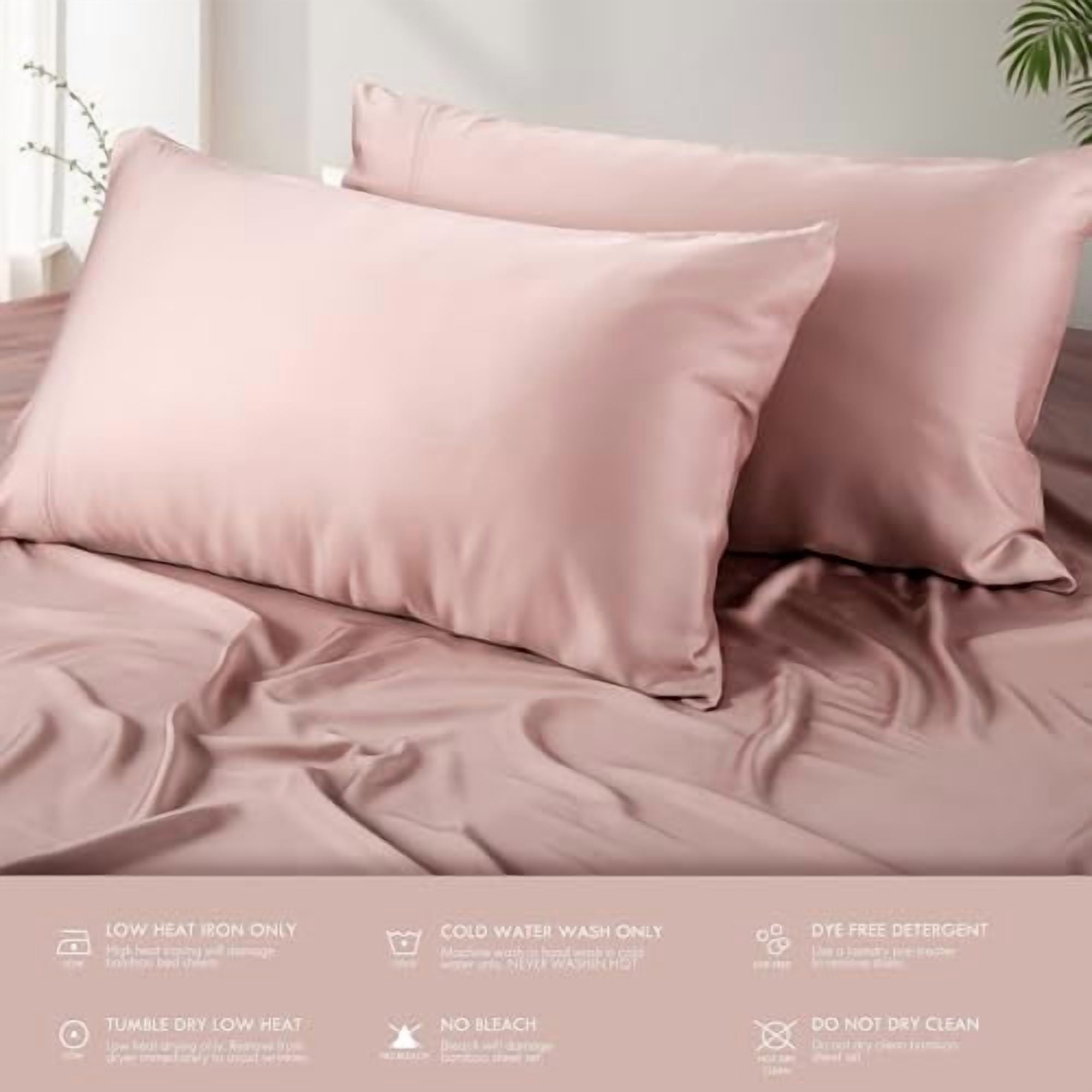 ClevaHome 4-Piece King Bamboo Bed Sheet Set, 100% Organic Cooling Fabric, 16" Deep Pocket, Pink