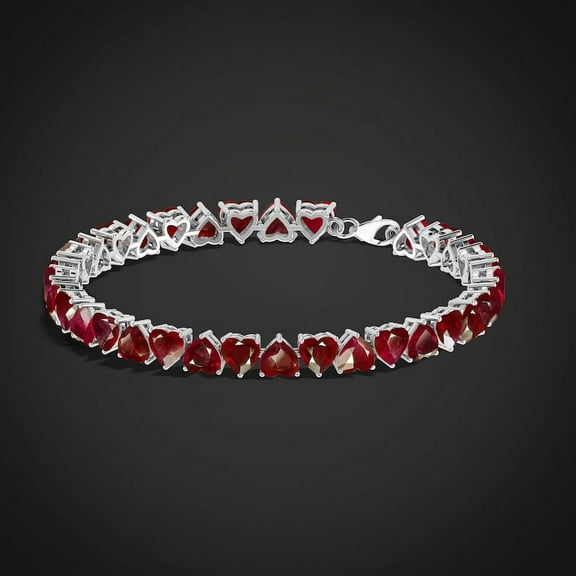 Heart Red CZ Ruby tennis bracelet, bracelet for women, july birthstone, 925 Sterling silver bracelet, Gold tennis bracelet