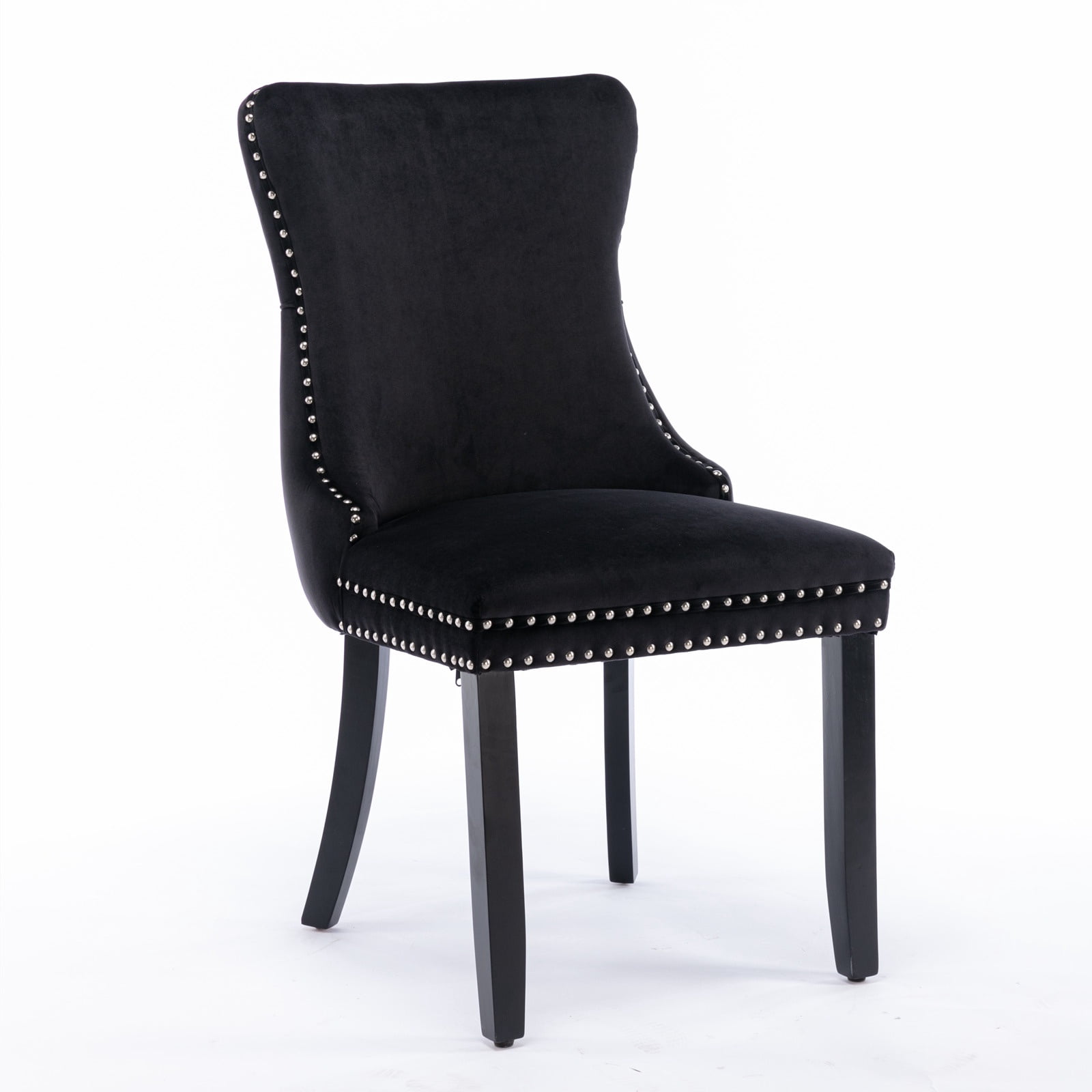 PORKISS Upholstered Dining Chairs Set of 2, Armless Side Chairs with Backstitching Nailhead Trim and Solid Wood Legs, Modern Velvet High Back Chairs, Black