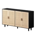 thumbnail image 4 of GZXS Modern Rattan-Door Storage Sideboard – 4-Door Credenza Buffet with Adjustable Shelves, 62.2"W Accent Cupboard for Entryway, Living Room, Dining Room & Kitchen (Black Frame + Natural Handles), 4 of 8