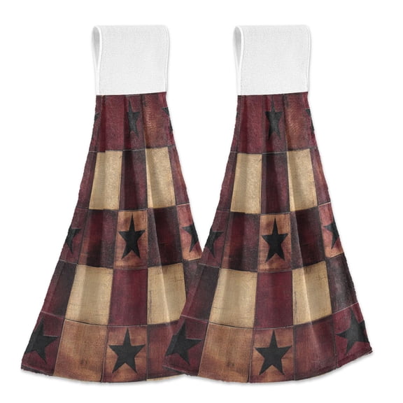 Yayeee Kitchen Hanging Hand Towels Set of 2 with Loop Bathroom Absorbent Tie Towel, Star Spangled Squares