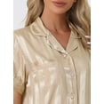 thumbnail image 4 of DARING DIVA Women's Satin Button Down Shirt and Shorts Pajama Set M Champagne, 4 of 5