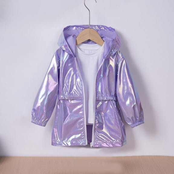 Abomasnow Toddler Boy Girl's Metallic Jacket Lightweight Long Sleeve Zip Up Holographic Shiny Hooded Jackets for 9M-8T