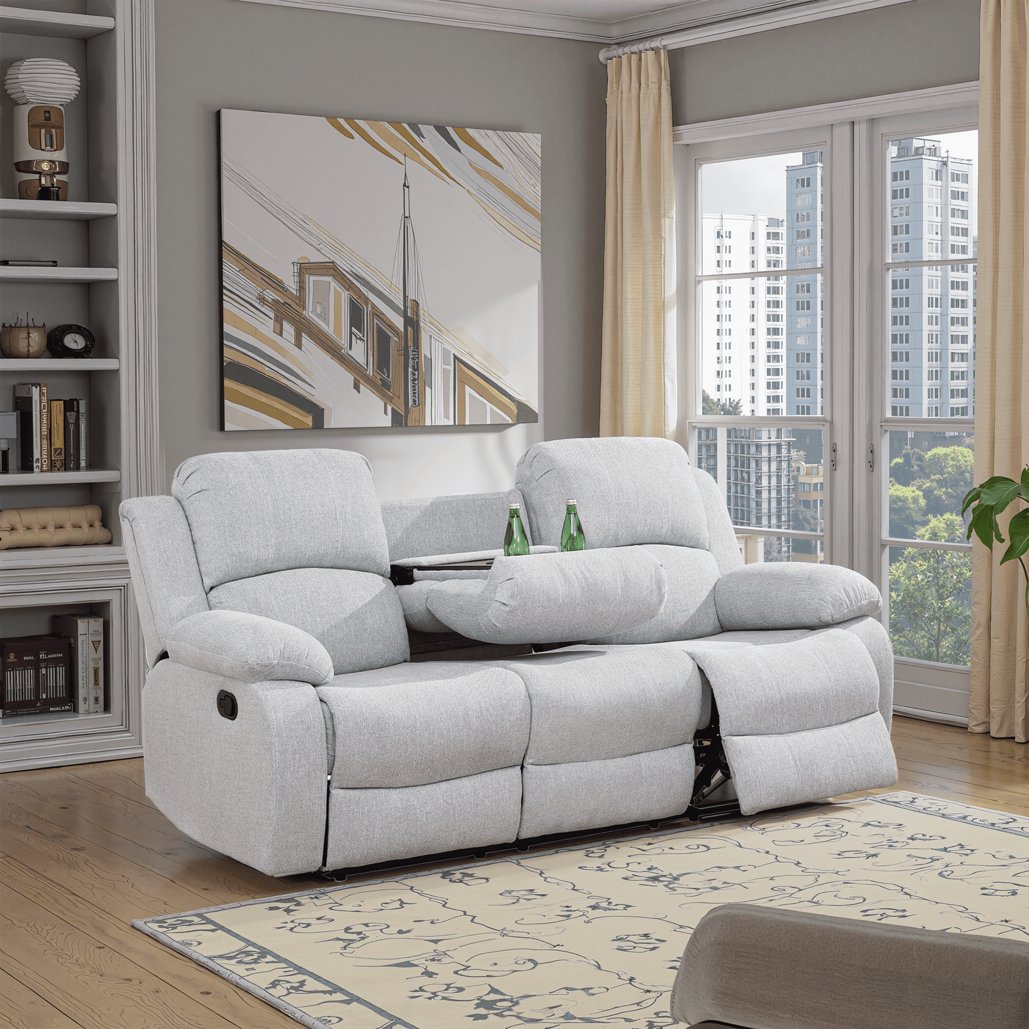 MAYEERTY 82" Modern Linen 3 Seat Sofa Business Function Sofa for Living Room，Gray