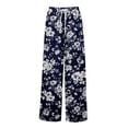 thumbnail image 4 of Women Palazzo Pants Summer Boho Baggy Wide Leg High Waist Flowy Beach Casual Trousers with Pockets Blue L, 4 of 8