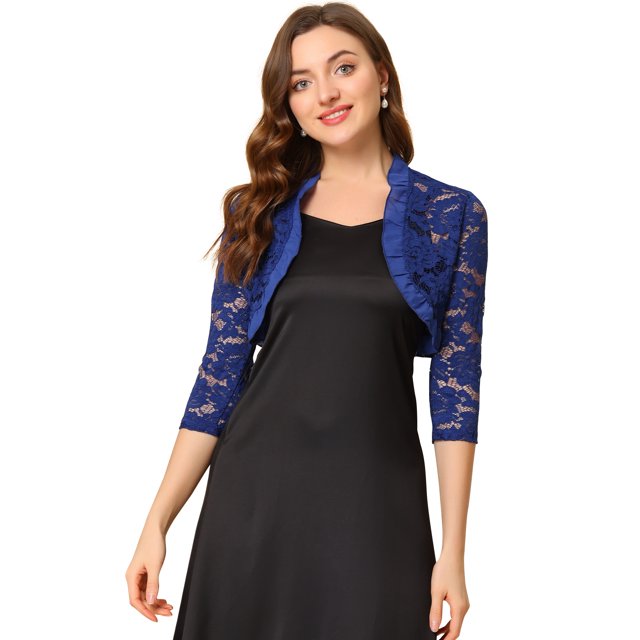 INSPIRE CHIC Boléro en Dentelle Élégant pour Femme à Col Volanté, Manches 3/4, devant