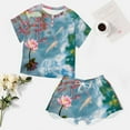 thumbnail image 4 of Lucky Koi Fish Lotus Leaf Pajama Set for Women 2 Piece Sleepwear Loungewear Short Sleeve, 4 of 7