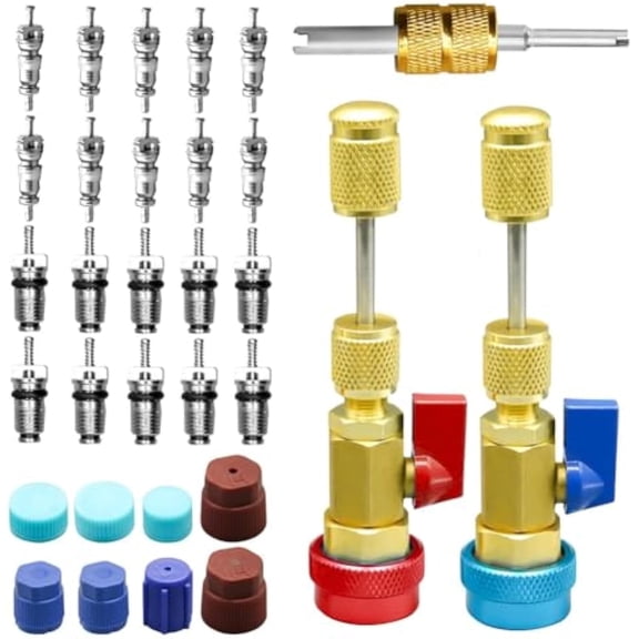R134a Ac Valve Core Remover & Installer Kit, Air Conditioning Tool, HVAC System Repair, Refrigerant Service, Automotive A/C Maintenance, Removal Installation Replacement Set（31-piece set 1）