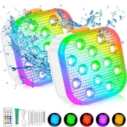 LED Submersible Pool Lights - Rechargeable Remote Control Swimming Pool Light with Timer, 16 LED Color changing IP68 waterproof Underwater Lights for Inground pool, Party, Bathtub, Hot tub (2 Pack)