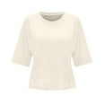 thumbnail image 4 of SDNall Summer T-Shirt for Women Loose Fit Casual Crewneck 3/4 Sleeve T-Shirts Solid Color Cute Basic Tees (Beige,Sizes:S-2XL), 4 of 9