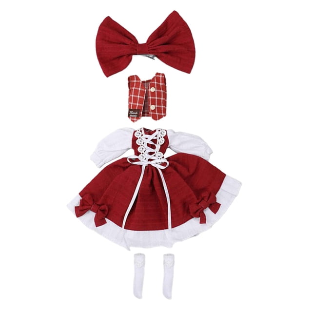 Lindo Conjunto de Ropa de Muñeca 1:6 Muñeca de Niña con Accesorios para El Cabello para Ob22 Ob24 Chaleco Rojo Baoblaze trajes de vestir de muñeca