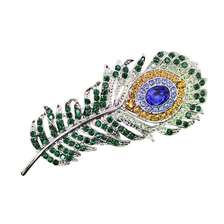 Faship Gorgeous Multicolors Crystal Peacock Feather Hair Barrette -