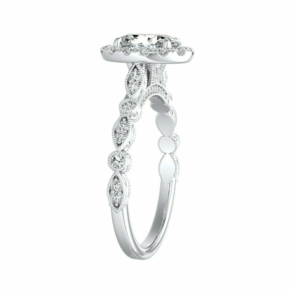 HeartsAndYou 2ct Oval Cut Moissanite Milgrain Vintage Inspired Engagement Ring for Women 18k White Gold over Silver Stylish
