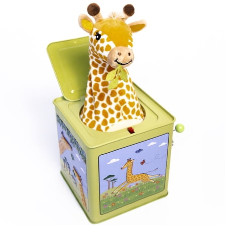 Jack Rabbit Creations Georgia The Giraffe Jack in The Box Toy, Plush Giraffe, Side Crank Plays Pop Goes The Weasel, Surprise Pop-Up, Kids Age 3 