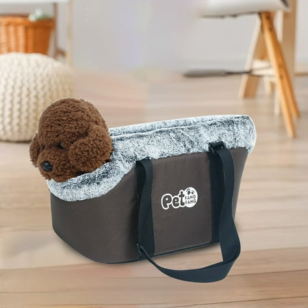 Pet Carrier Bag with Removable Soft Mat | Breathable Fabric | Handheld Shoulder Travel Tote | Non-Slip Base | Zipper Closure | Fits Pets Up to 5kg | 14.9x7.8x9.8in | Coffee Color