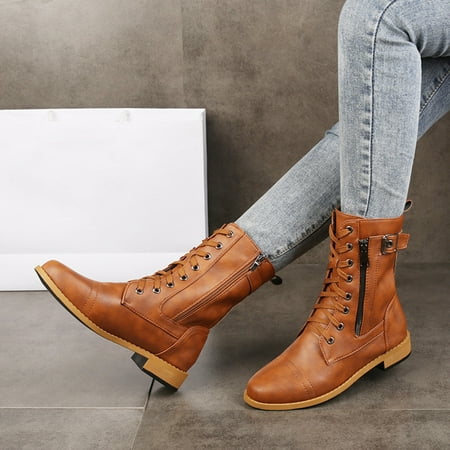 

Vedolay Booties For Women Chunky Heel Women s Rain Boots Waterproof Rubber Rain Shoes for Ladies Mid Calf Garden Boots with Comfort Insole Brown US 6.5-9